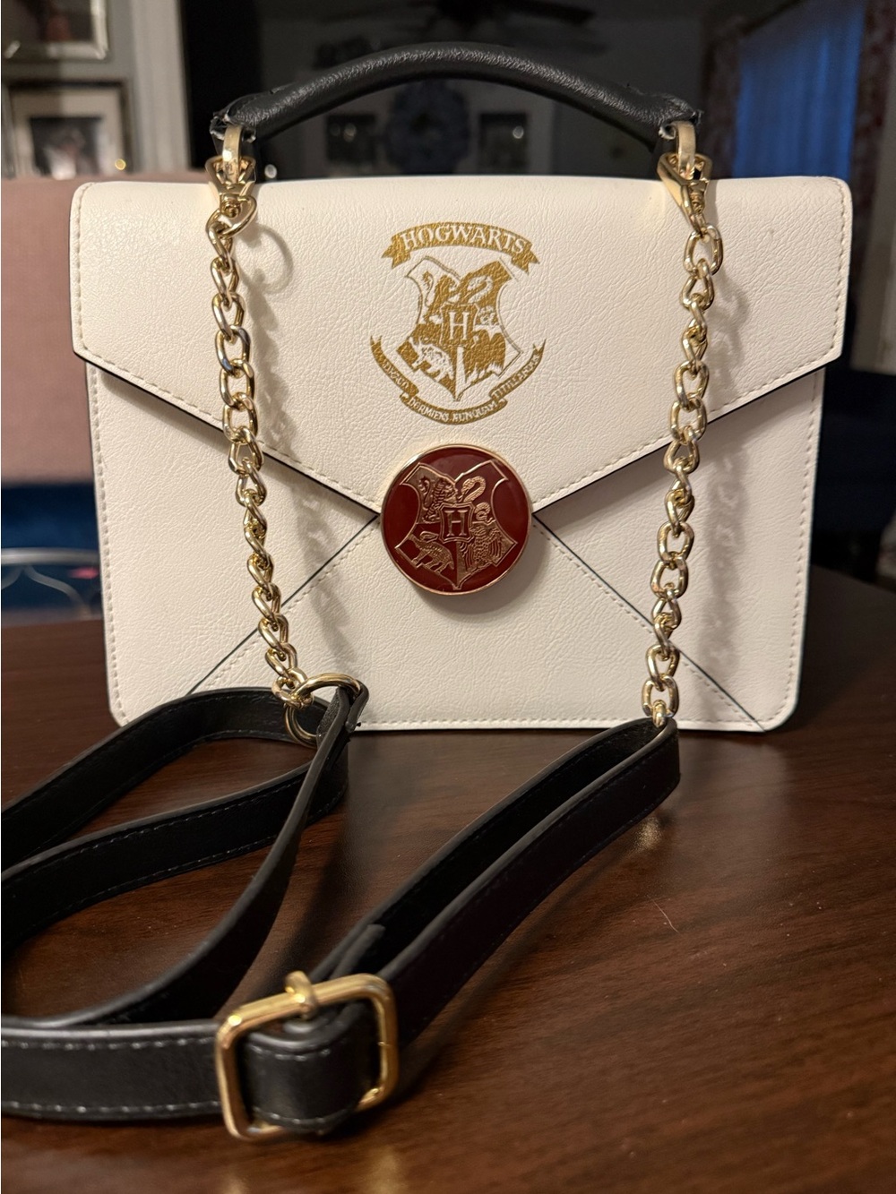 Harry Potter Hogwarts Acceptance Letter Crossbody Bag Purse Cream Gold